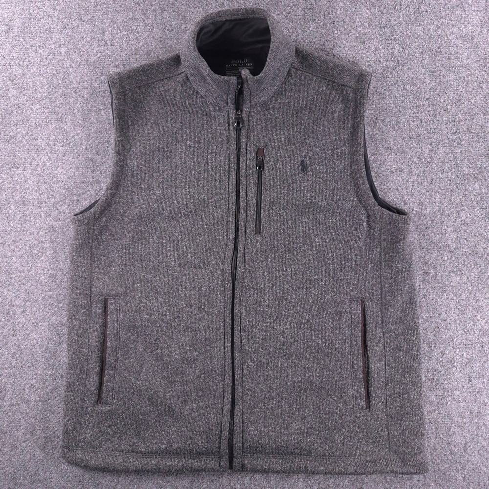 Polo Ralph Lauren Performance Mens Large Gray Heather Knit Full Zip Fleece Vest